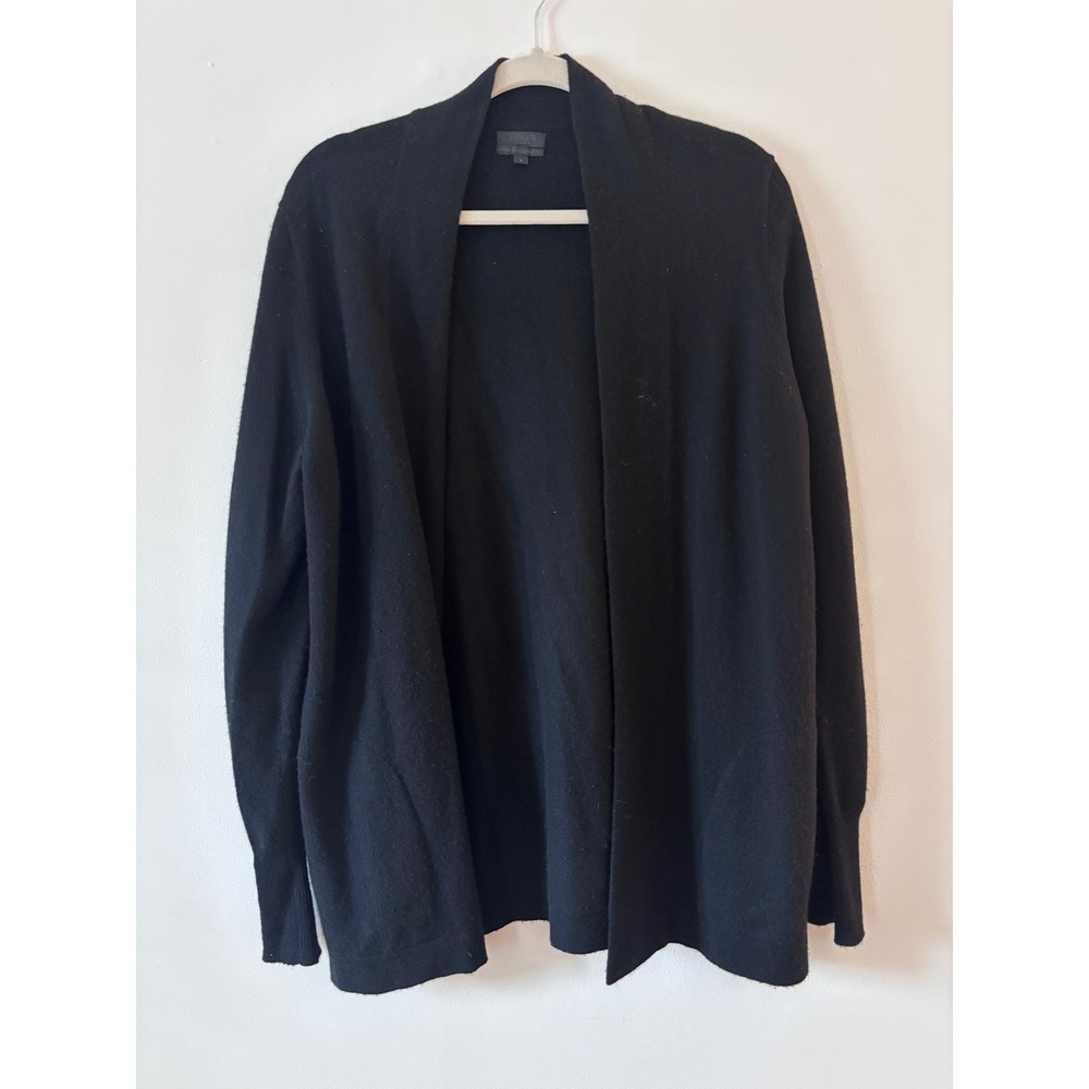 J.Crew Collection Black 100% Italian Cashmere Open Front Cardigan Sweater Large